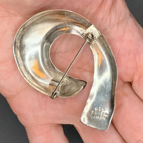 Taxco Modernist Swirl Brooch Pin Mexico Sterling Silver Vtg J372 - Picture 4 of 7